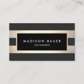 Modern Elegant Striped Trendy Black Gold Foil Business Card (Front)