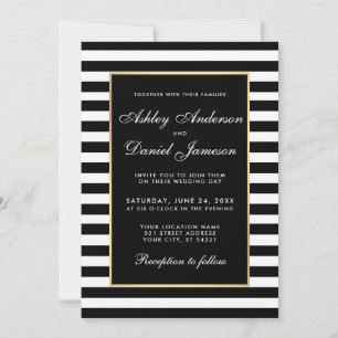 Modern Elegant Striped Wedding Invitation BW