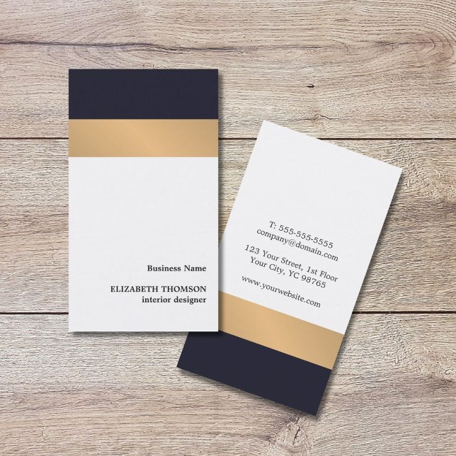 Modern Elegant Stripes Blue Faux Gold Designer Business Card (Creator Uploaded)