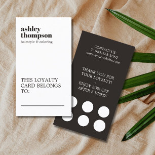 Modern Elegant Stylish Black White Hair Salon Loyalty Card