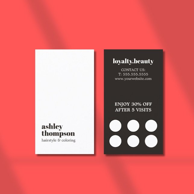 Modern Elegant Stylish Black White Hair Salon Loyalty Card (Creator Uploaded)