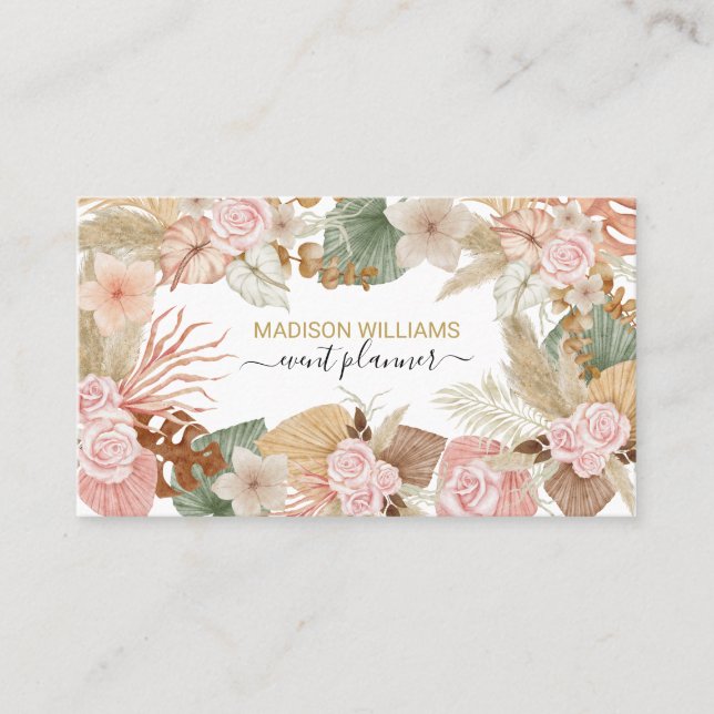 Modern Elegant Stylish Boho Botanical Floral Business Card (Front)