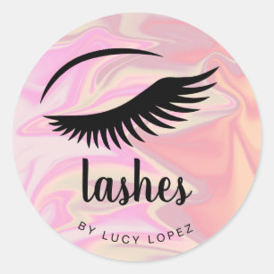 Modern elegant stylish chick holographic lashes classic round sticker