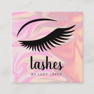 Modern elegant stylish chick holographic lashes square business card