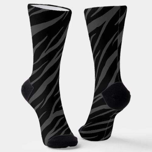 Modern  Elegant Stylish Design Black  Grey Zebra Socks