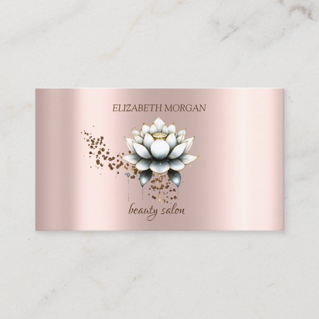 Modern Elegant Stylish Diamonds White Lotus  Business Card (Front)