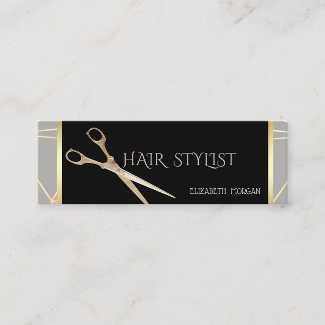 Modern Elegant Stylish Geometric Gray  ,Scissors Mini Business Card (Front)