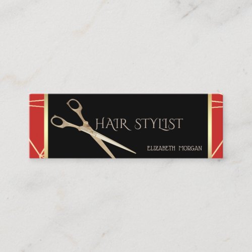 Modern Elegant Stylish Geometric Red  Scissors Mini Business Card