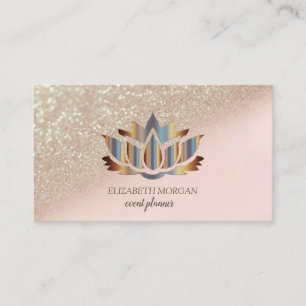 Modern Elegant Stylish Glitter Bokeh Gold Lotus Business Card