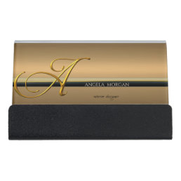 Modern Elegant Stylish  Gold , Black Desk Business Card Holder