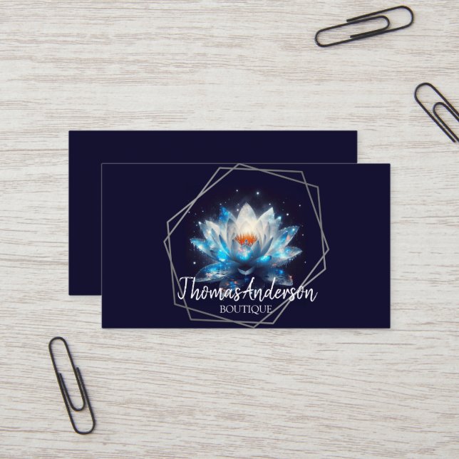 Modern Elegant Stylish Gold Circle Lotus Business Card (Front/Back In Situ)