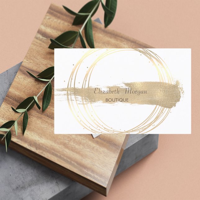 Modern Elegant Stylish Gold Circles Brush Stroke Business Card (Creator Uploaded)