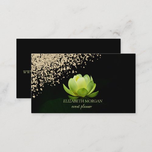 Modern Elegant Stylish Gold Diamonds Green Lotus  Business Card