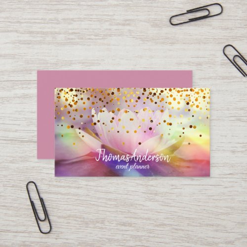 Modern Elegant Stylish Gold Glitter Lotus Business Card