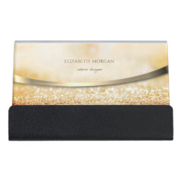 Modern Elegant Stylish  Gold Glittery Bokeh Desk Business Card Holder