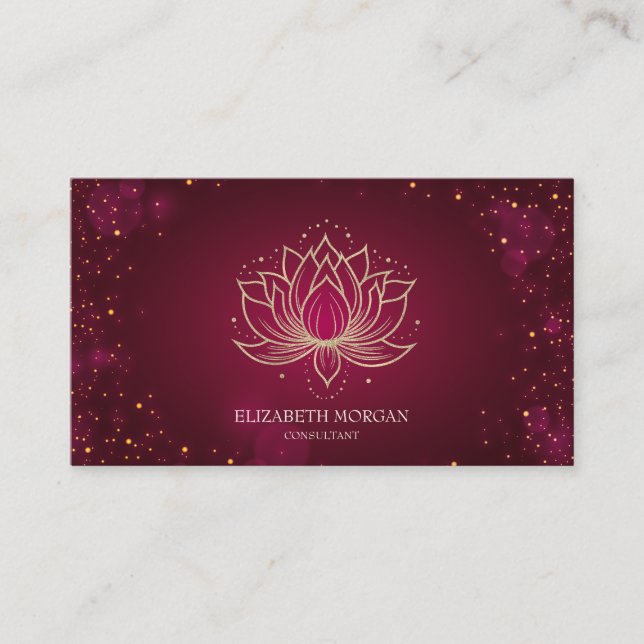Modern Elegant Stylish Gold Lotus Red Business Card (Front)