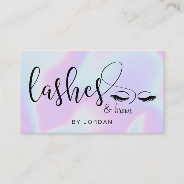Modern elegant stylish holographic lashes & brows business card (Front)