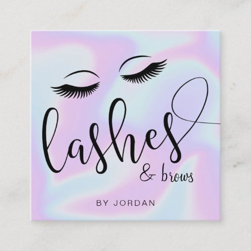 Modern elegant stylish holographic lashes  brows square business card