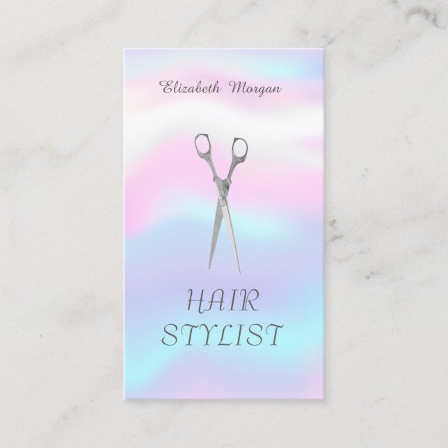 Modern Elegant  Stylish Holographic ,Scissors Business Card (Front)