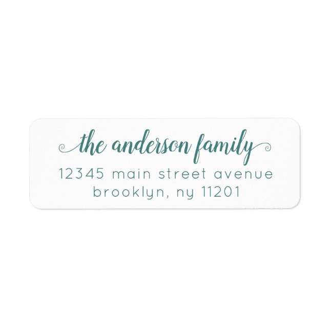 Modern Elegant Stylish Lake Green Script Family Label (Front)