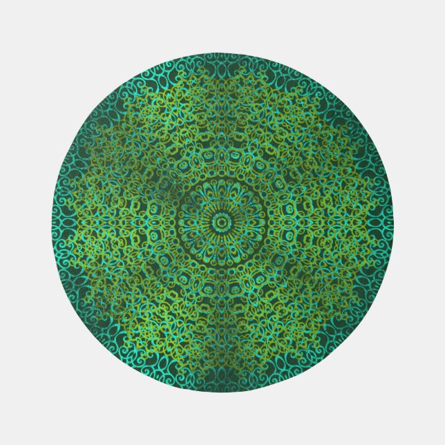   Modern & Elegant Stylish Mandala Boho Dark Green Outdoor Rug (Front)