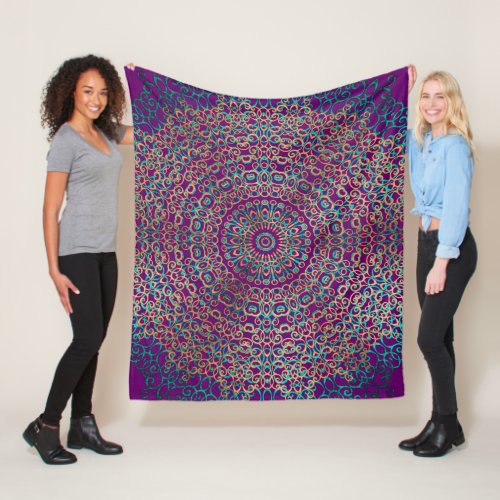  Modern  Elegant Stylish Mandala Boho Dark Purple Fleece Blanket