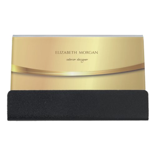 Modern Elegant Stylish Minimalist  Gold Desk Business Card Holder