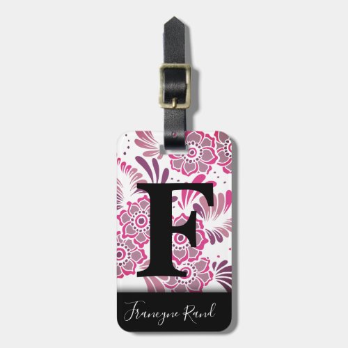 Modern Elegant Stylish Pink Floral Travel Monogram Luggage Tag