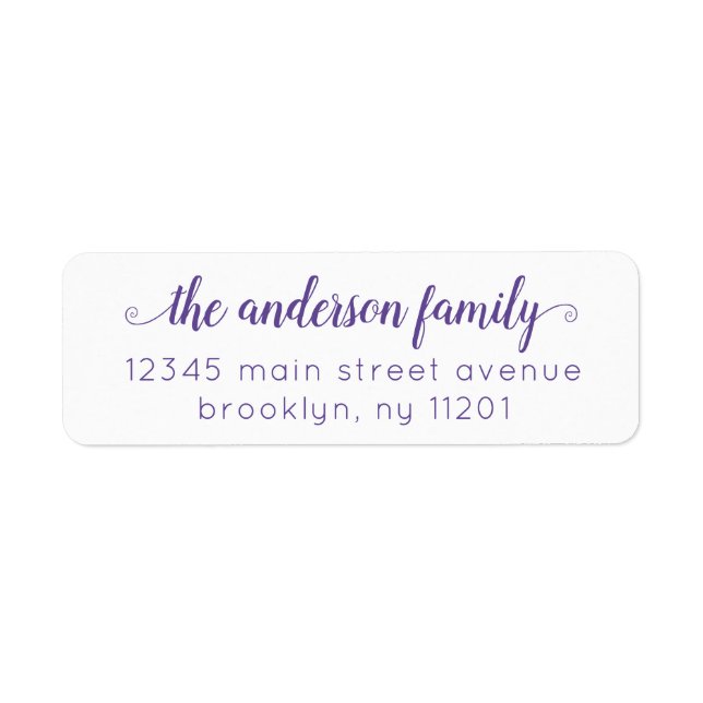 Modern Elegant Stylish Purple Violet Script Family Label (Front)
