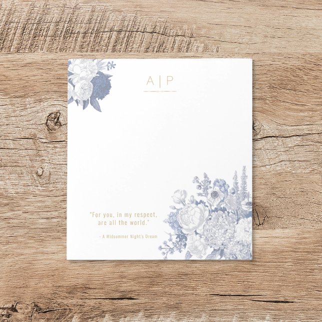 Modern Elegant Stylish Quote Floral Blue Notepad (Creator Uploaded)