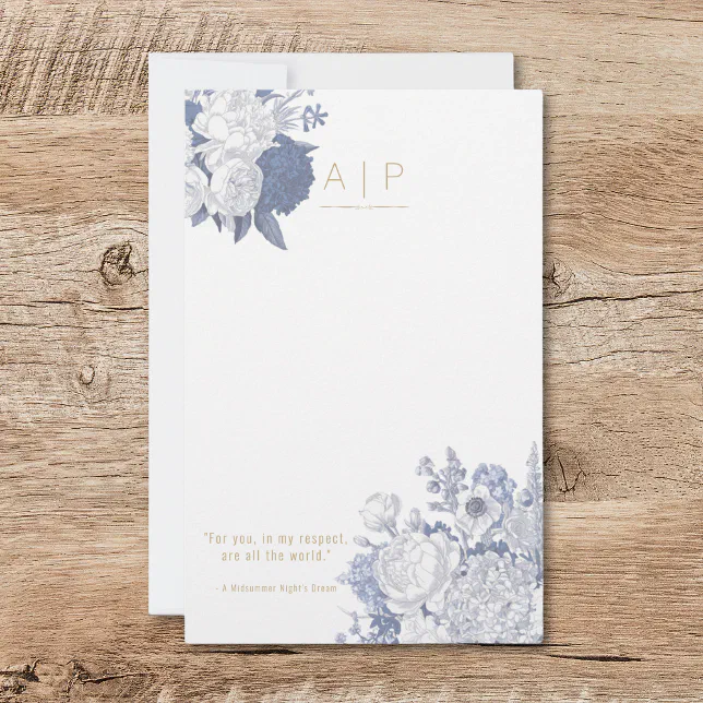 Modern Elegant Stylish Quote Floral Blue Stationery