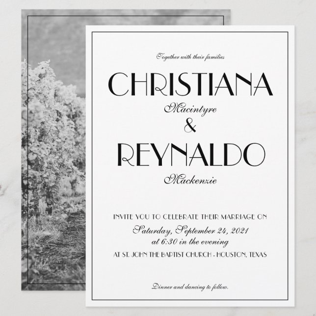 Modern Elegant Stylish Roaring 20s Wedding Photo Invitation (Front/Back)