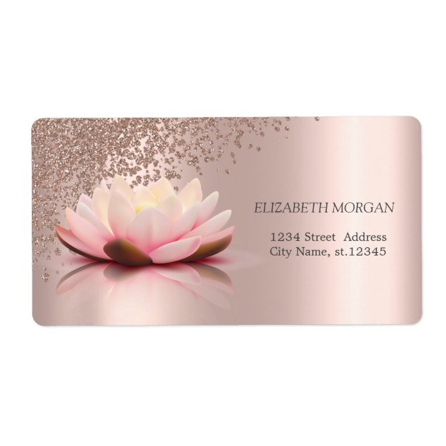 Modern Elegant Stylish Rose Gold Diamonds Lotus Label (Front)