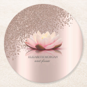 Modern Elegant Stylish Rose Gold Diamonds Lotus Round Paper Coaster