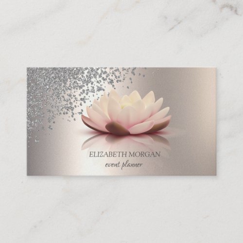 Modern Elegant Stylish Silver Diamonds Lotus Ivory Business Card