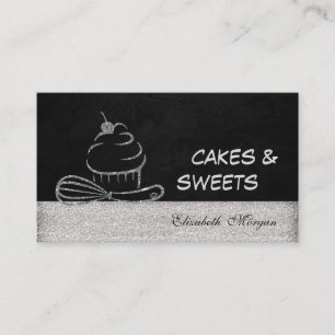 Modern Elegant Stylish Silver Glittery Cupcake Business Card