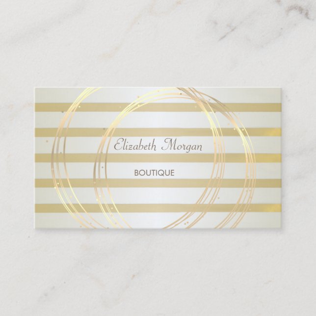 Modern Elegant Stylish,Striped ,Gold Circles Business Card (Front)