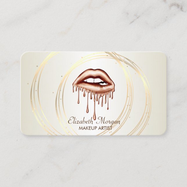 Modern Elegant Stylish,Striped ,Gold Circles,Lips  Business Card (Front)