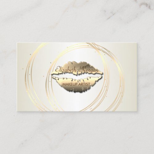 Modern Elegant StylishStriped Gold CirclesLips Business Card