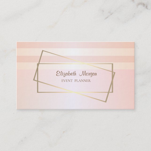 Modern Elegant Stylish Striped,Gold Frame Business Card (Front)