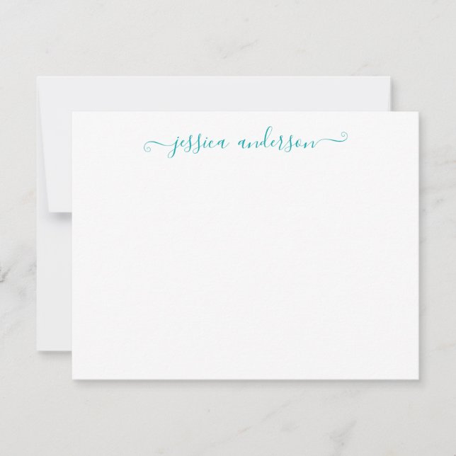 Modern Elegant Stylish Teal Light Blue Script Note Card (Front)