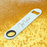 Modern Elegant Stylish Trendy Monogram Aqua Blue  Bar Key<br><div class="desc">Create your own custom, personalized, modern elegant black calligraphy typography script font monogrammed on aqua blue background, trendy chic stylish cool professional extra durable stainless steel speed bottle opener bar key featuring a length and design to open bottles with speed and ease. Simply type in your name / family name,...</div>