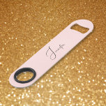 Modern Elegant Stylish Trendy Monogram Pastel Pink Bar Key<br><div class="desc">Create your own custom, personalized, modern elegant black calligraphy typography script font monogrammed on light pastel pink background, trendy chic stylish cool professional extra durable stainless steel speed bottle opener bar key featuring a length and design to open bottles with speed and ease. Simply type in your name / family...</div>