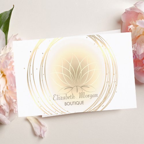 Modern Elegant StylishWhite Gold Circles Lotus Business Card