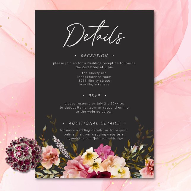 Modern Elegant Summer Meadow Floral Black Wedding Enclosure Card (Modern Elegant Summer Meadow Floral Black Wedding Enclosure Card)