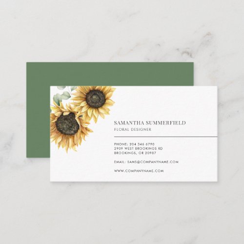 Modern Elegant Sunflower Eucalyptus Florist Business Card