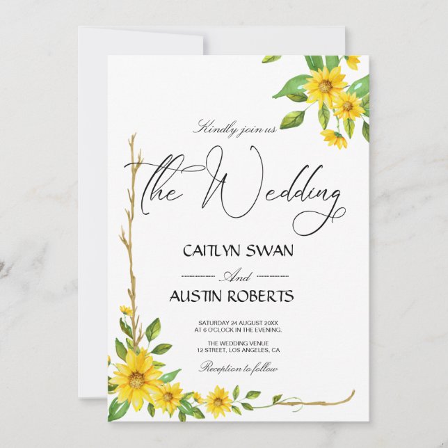 Modern Elegant Sunflower Floral Invitation (Front)