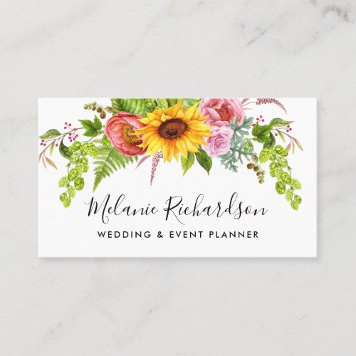 Modern Elegant Sunflower Greenery Floral Business Card