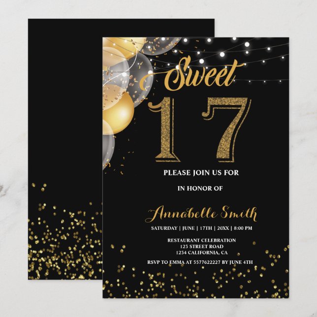 Modern elegant  sweet 17 invitation (Front/Back)
