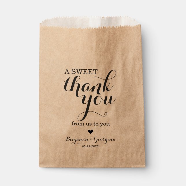 Modern Elegant Sweet Thank You Heart Wedding Favor Bag (Front)